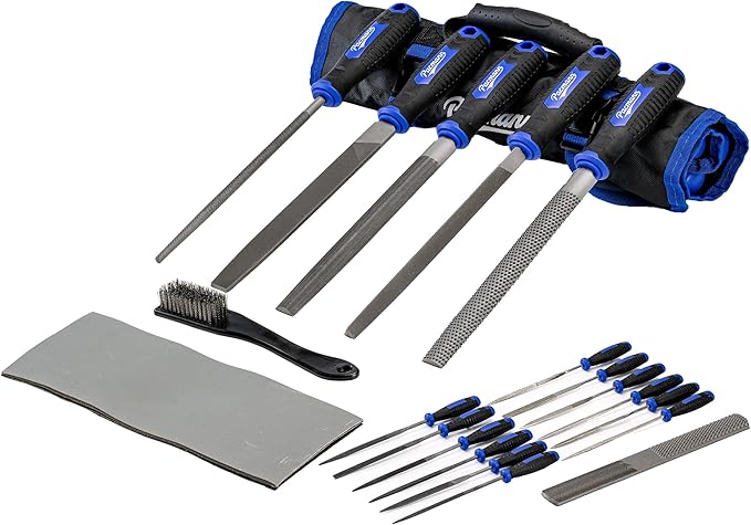 32PCS Metal File Set, Diamond Steel Needle Files, Wood Rasp, 4 Way Riffler File, Sandpapers, Wire Brush with Tool Bag for Metal, Wood, Plastic, Jewelry Carving, Polishing