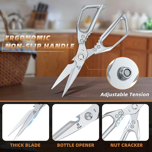 Kitchen Scissors Set - Heavy Duty Japanese Style, Dishwasher Safe, All Purpose Meat Cutting Shears, Sharp Food Scissors for Chicken Bones, Turkey, Fish & Vegetables