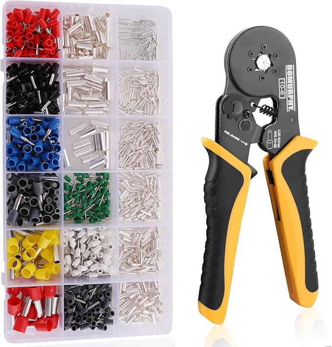 Ferrule Crimping Tool Kit with Wire Connectors, AWG24-8 Sawtooth Self-Adjustable Ratchet Wire Terminals Crimper Kit (Hex Crimping Tool Set - 18 Types)