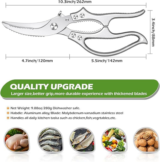 Heavy Duty Poultry Shears ??Luxury Kitchen Shears & Multipurpose Kitchen Scissors for Meat, Chicken, Fish & Vegetables, High Carbon Stainless Steel, Safety Lock, Dishwasher Safe