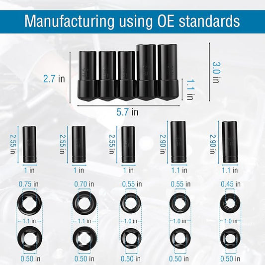 71670 Large Tap Socket Set 5pcs, Fit 5/8", 11/16", 3/4", 7/8" and 1" (16mm-25mm) Taps, Sockets Adapter Wrench Set #9, #10, #11, #12, #13