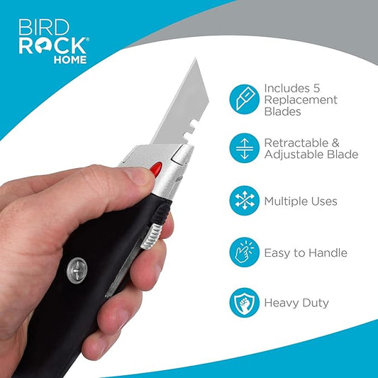 Internet's Best Premium Utility Knife - Set of 20 - Retractable Razor Knife Set ??5 Extra Blade Refills - Box Cutter Locking Razor Knife ??Rubber Grip - Black