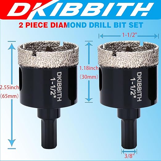 1 1/2" Diamond Hole-Saw Bits with Pilot Drill Bit - 1.5" Diamond Tipped Tile Hole Saws with Guiding Bit for Accurate Drilling, for Porcelain Tile Ceramic Pottery Granite Stone Glass Bottles 38mm