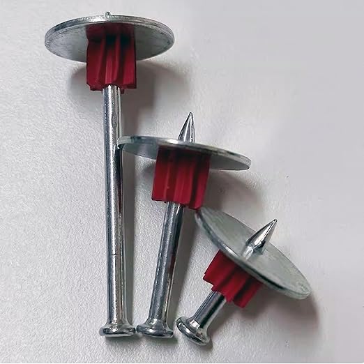 MyyiTar 2-1/2" Powder Actuated Fasteners Round Nails .30" Head Diameter and 1" Washer with Red Flute Drive Pins for Powder Fastening & Power Framing Systems 100 pcs