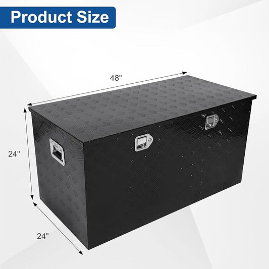 confote 48 Inch Heavy Duty Aluminum Stripes Plated Tool Box Pick Up Truck Bed RV Trailer Toolbox Waterproof Square Storage Organizer with Side Handle, Lock and Keys -48"x 24"x 24",Black