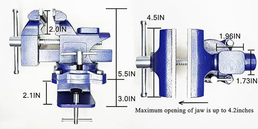 MYTEC 2-In-1 Work Bench Vise, Upgraded Multi-Purpose Table Vice, Universal Rotate 270째Work Clamp-On Vise, 4.5" blue