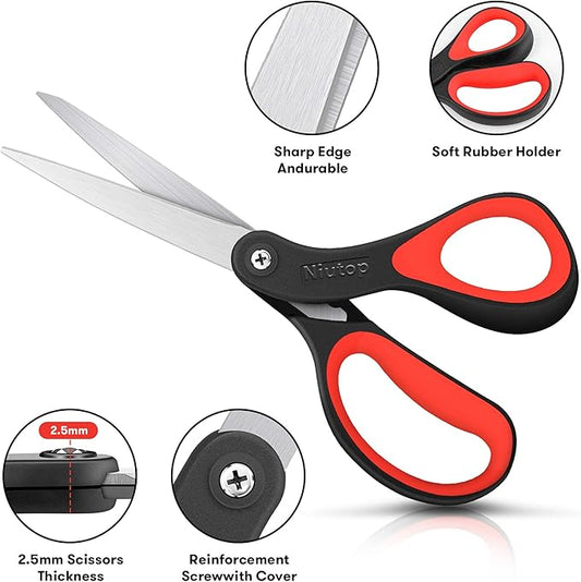 Niutop 8" All Purpose Scissors - Heavy Duty, Ergonomic, Sharp Craft Shears for Office, Home, School, Art & Craft Supplies