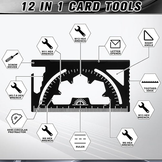 Cholemy 12 Pcs Credit Card Wallet Multitool 46 in 1 Metal Stainless Steel Survival Pocket Tool Multipurpose Bottle Opener Bulk for Men Christmas Stocking Stuffer Gift(Black,Chic Style)