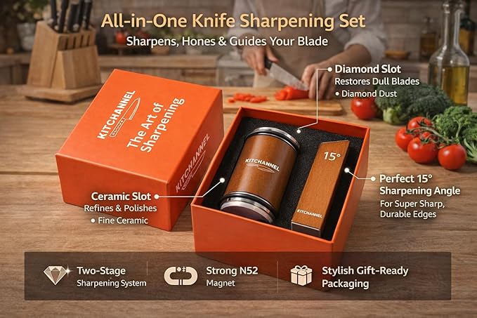 Rolling Knife Sharpener tool ??Knife Sharpener kit with Diamond and Ceramic for All Steel Hardness ??Easy Kitchen Knife Sharpening Kit with 15째 and 20째 Angle Guides