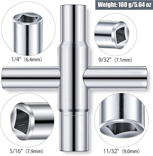 Honoson 2 Pieces 4 Way Sillcock Water Key 1/4", 9/32", 5/16", 11/32" Hose Bib Key Steel Sillcock Wrench Water Utility for Faucet Hose Bib Spigot Valve(Silver)