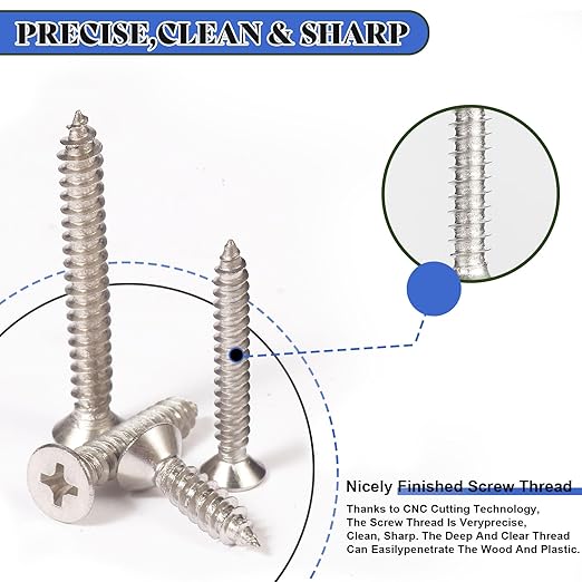 280PCS M5 M4 M3 Wood Screws Assortment Kit, Flat Head Stainless Steel Small Self Tapping Screw Assorted Set for Deck Door Cabinet