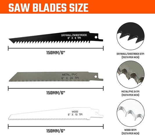 VANQUISH 3 in 1 Multi Blade Hand Saw, 6 inch Hacksaw with Replaceable Drywall Bi-Metal and Wood Blades for Cutting Metel, Drywall, Sheetrock, Wood, Plastic, Plywood 4869