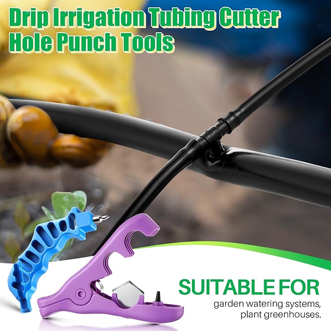 Feekoon Drip Irrigation Tubing Cutter Hole Punch Tools, 2 in 1 Hole Punch & Tubing Cutter, 2 in 1 Drip Irrigation Tool for 1/4'' Fitting Emitter Insertion for Outdoor Garden Lawn Pipe System Hose.
