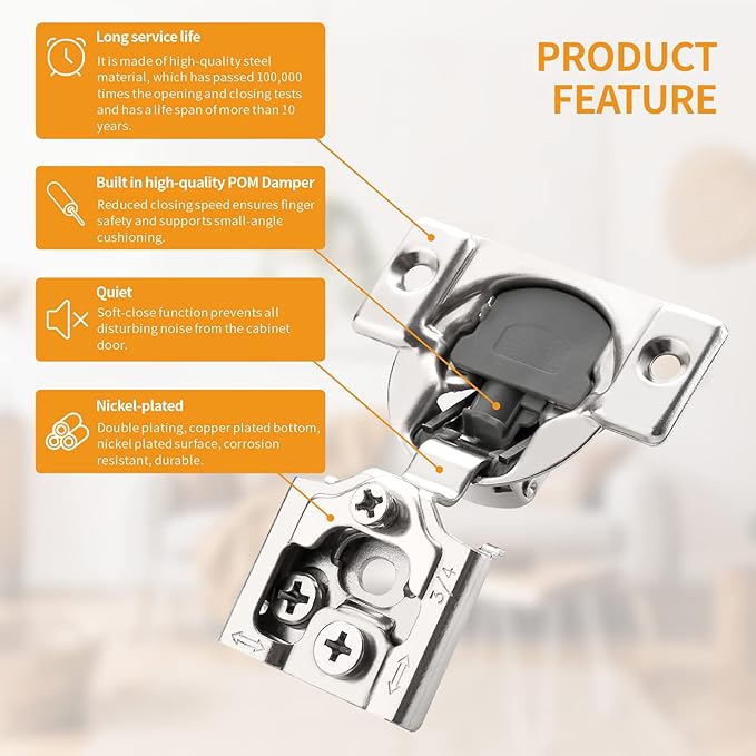 Chibery 50 Pack 3/4" Overlay 3D Soft Close Concealed Hinge for Face Frame Door, Smooth Slow Self Closing Hinges, Satin Nickel, Hidden 105째 Open Angle Stainless Steel Hinge for Kitchen Cabinet Door