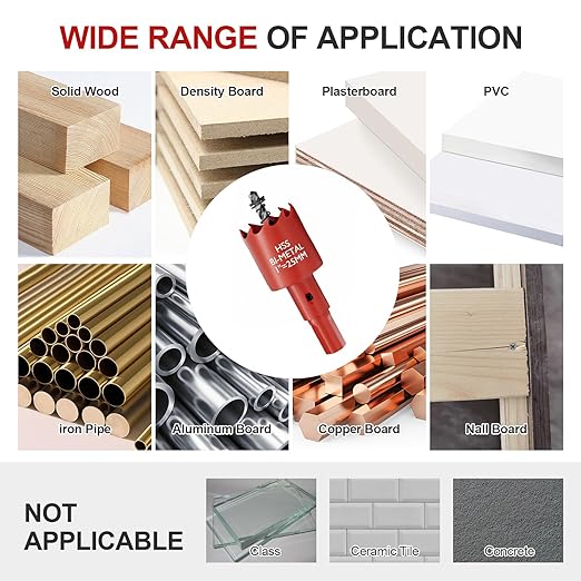 1" (25mm) Bi-Metal M42 High Speed Steel Hole Saw with Pilot Drill Bit, Smooth Cutting Edge for PVC, Drywall, Wood, Plastic, Gypsum Board, Rubber, Thin Metal