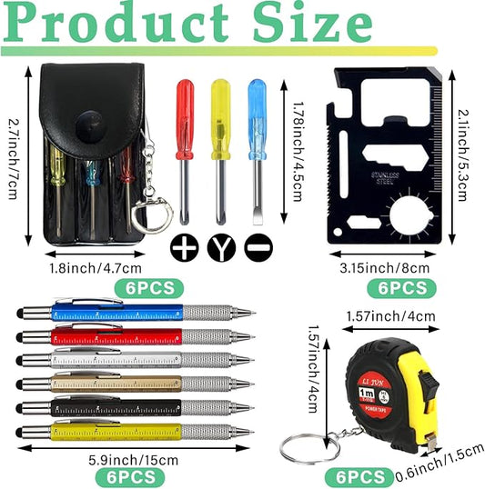 24 Pcs Mini Tape Measure Screwdriver Keychain Set ??Multitool with Credit Card Tool and Pen, Bulk Gifts for Adults, Christmas Party Favors, Men?셲 Survival and Tool Set ??Ideal for Fathers