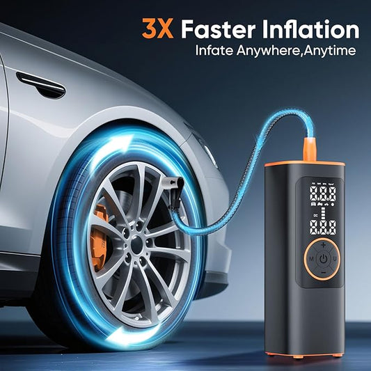 Tire Inflator Portable Air Compressor, 150PSI Cordless & 12V DC Dual Power Tire Pump for Car Tires,Bike,Motorcycle, 8000mAh Battery, Digital Pressure Gauge, Auto Shut-Off & Emergency LED Light