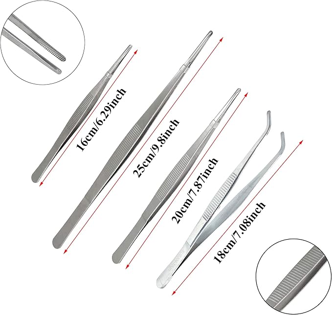 4Pcs 304 Stainless Steel Tweezers,6" 7" 8" 10" Tweezers with Precision Serrated Tips, Non-slip Multitool Tweezer for Jewelry Hobby Crafts Cooking Industrial Electronic Tweezers Tools