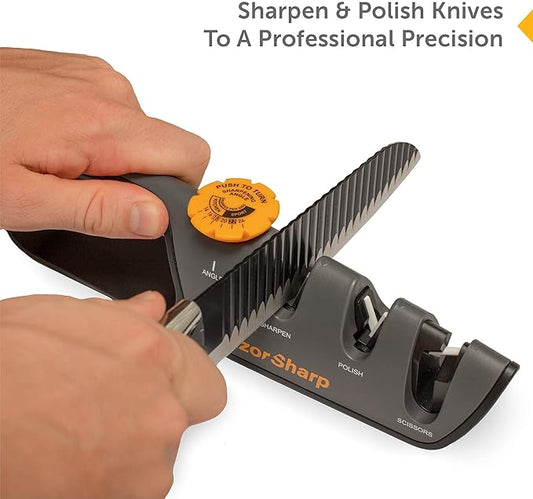RazorSharp??Knife Sharpener With Adjustable Angle Guide ??Diamond-Coated Ceramic Sharpening Stones for All Knives Including Precision Kitchen, Professional, Chef's Knives ??Non-Slip Rubber Edge Grip