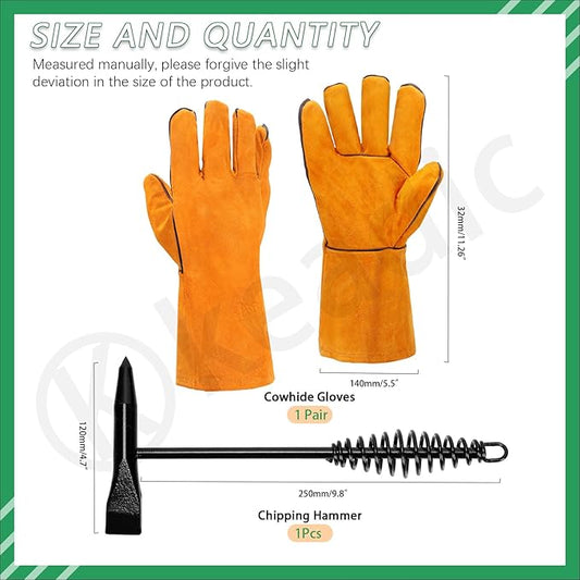 Keadic Welding Slag Removal Tool Set - Includes Chipping Hammer and Gloves for Splatter Removal, Rust Cleaning