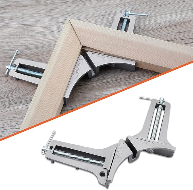 PONY 2-Piece 90 Degree Corner Clamp Set, Featured with 3?쇺?Maximum Opening, 200 lbs Clamping Force & 1/2?쇺?Clamping Height, Aluminum Alloy Body, Adjustable Right Angle Clamps for Multiple Projects