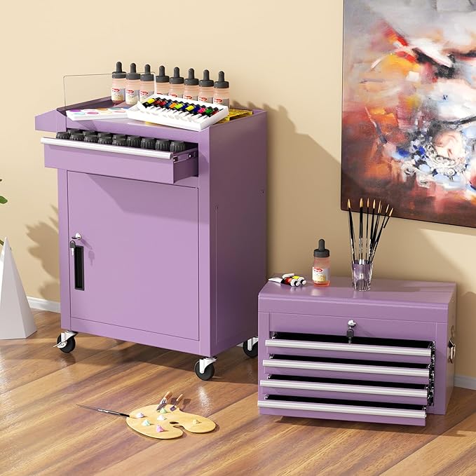 INTERGREAT 5 Drawer Tool Chest with Wheels, Rolling Tool Chest with Enhanced Packaging, Tool Storage Organizer Cabinets with Lock&Key for Garage, Workshop (Purple)