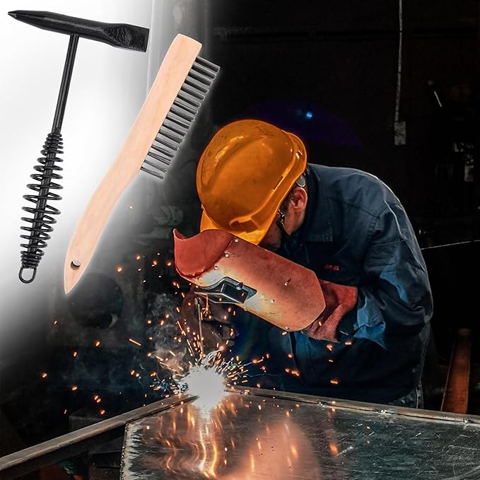 Chipping Hammer Welding with Coil Spring Handle,11Inch Welding Steel Wire Brush for Cleaning Removing Slag and Welding Residue