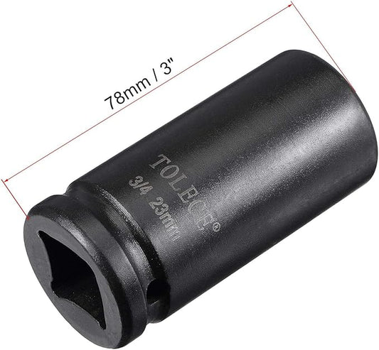 uxcell 3/4-Inch Drive 23mm 12-Point Deep Impact Socket, CR-MO Steel 78mm Length, Metric Sizes