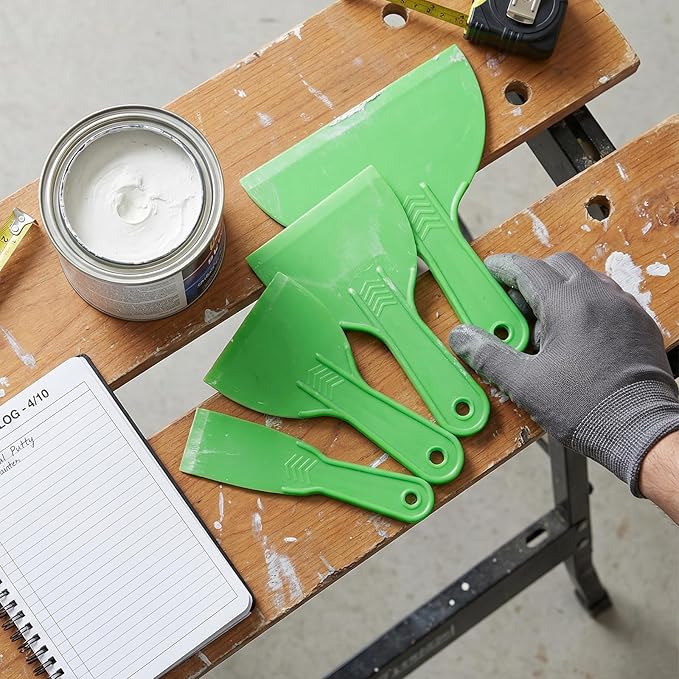 24 PCS Putty Knife Set, 6 Sizes Plastic Putty Knife Scraper, Flexible Plastic Paint Scraper Tool for Spackling, Wallpaper Scraper Tool, Green