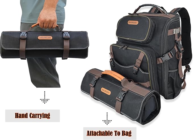 WELKINLAND 18-Pockets Waxed Canvas Tool Roll, Heavy-Duty tool bag roll, Waterproof tool roll up bag, 17" Canvas tool roll, Screwdriver roll up bag