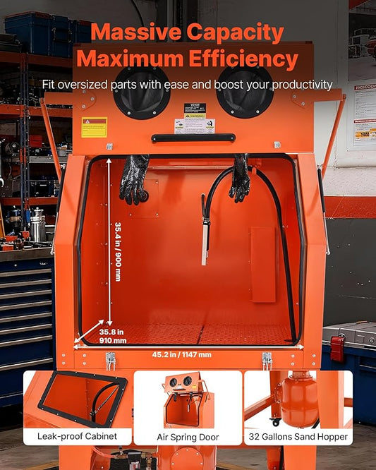 VEVOR Heavy Duty Sandblasting Cabinet Kit with Pressurized Tank, Industrial-Grade Steel Sand Blasting Cabinet - with Dust Collector and Casters for Oversized Parts Surface Finishing, Rust Removal