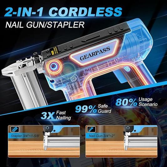 Cordless 18 Gauge Brad Nailer, 2-in-1 21V Nail Gun with 2횞2.0Ah Batteries & Charger, Fast Nailing, Includes 1000 Nails for Woodworking, Trim & Home Projects