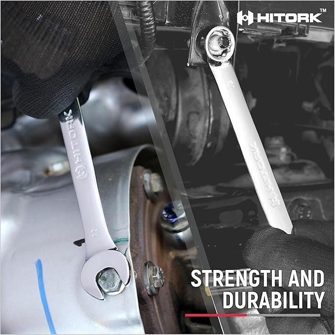 HITORK 19 Piece Metric Combination Wrench Set (6??4mm) Cr-V Steel Mirror Chrome Finish 12-Point Box End, 15째 Offset, Roll-Up Pouch ??Durable Open End Wrench Set for Home, Garage & Auto Repair