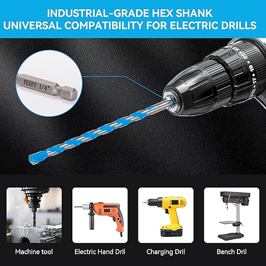 5PCS 1/4" Masonry Concrete Drill Bit Set,Tungsten Carbide Drill Bit Tip,Hex Shank Drill Bits Set for Tile,Brick,Marble,Plastic,Cement,Wood,Glass etc.