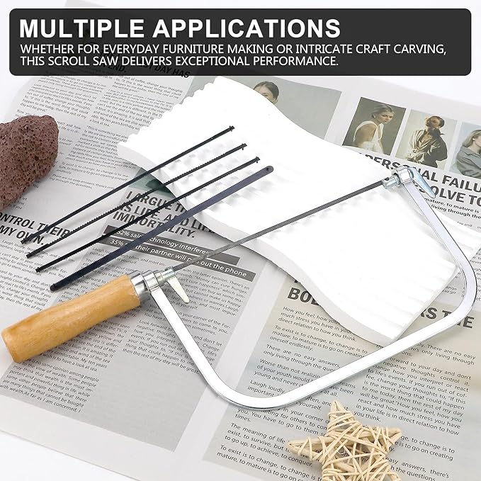 1 Set Woodworking Coping Saw for Woodworking, U-Shaped Mini Carving HandSaw with 4Pcs Replacement Blades