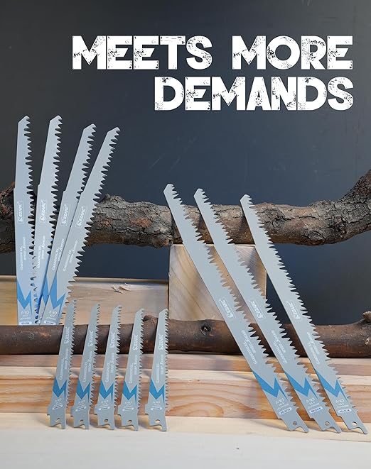 EZARC 12 Pieces Wood Pruning Reciprocating Saw Blade Set, Saw Blades for Tree Pruning, Wet Wood Cutting with Organizer Box, Durable & Sharp