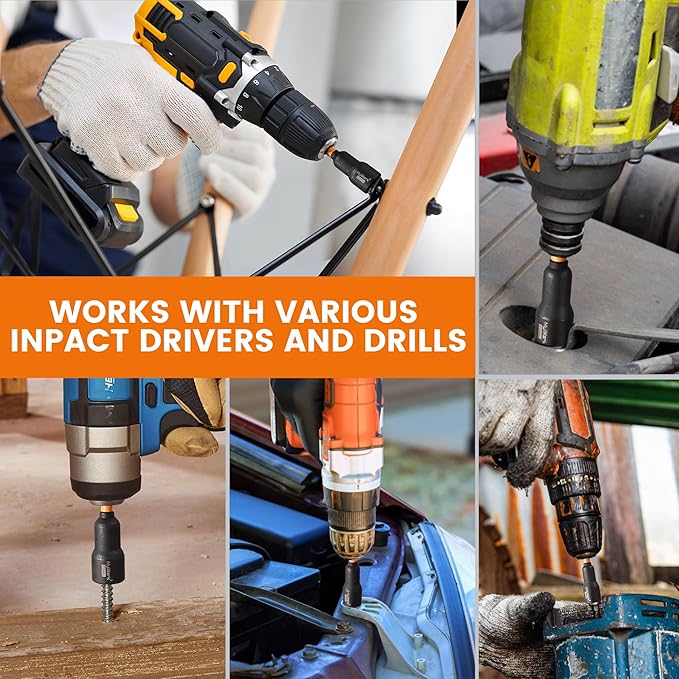 MulWark Magnetic Nut Driver Set 16 pcs Impact Driver Bit Set - Deep 1/4??Hex Shank Drill Bit Set - Impact Socket Adapters - Bit Extension Quick Change Torx Bit Set ??Christmas Tool Gift