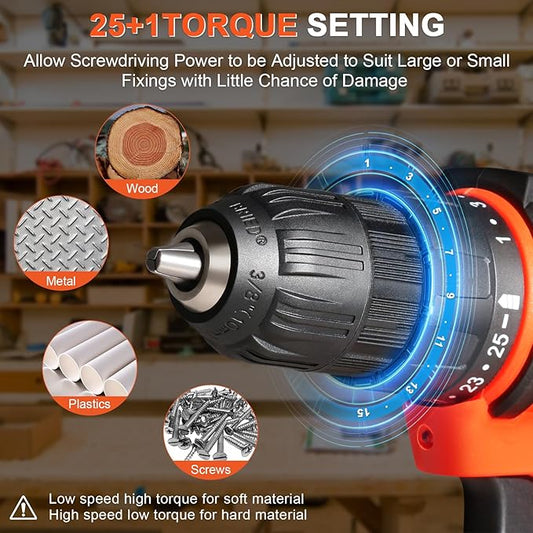 BIHOO Cordless Drill Driver Set 12V,3/8"Keyless Chuck Battery Drill Kit,2 Variable Speed and 43pcs Drills Bits for Home DIY