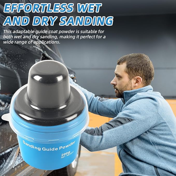 7 oz Black Dry Guide Coat Powder for Auto Body Sanding, Highlights Scratches, Pinholes & Low Spots, Moisture-Resistant Cap, Wet & Dry Sanding Compatible