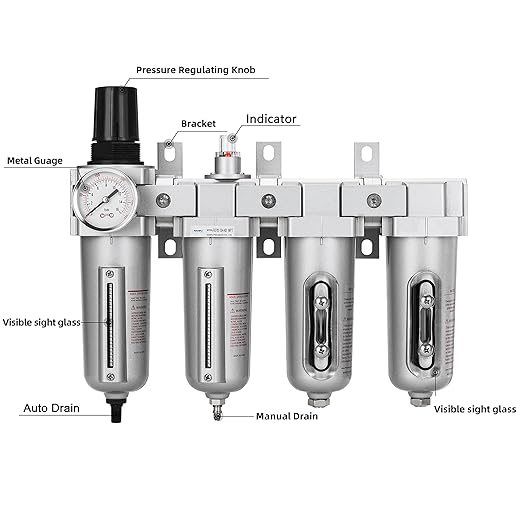 NANPU 3/4" NPT Industrial Grade 4 Stage Air Drying System - Particulate Filter, Coalescing Filter, Double Desiccant Dryers & Air Regulator, Metal Bowl, Auto Drain, for Paint Spray竊?Plasma Cutter