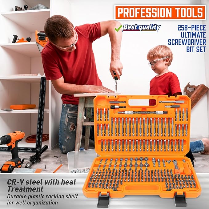Amartisan 258-Piece Ultimate Screwdriver Bit Set, Chrome Vanadium Steel Driver Bit Set, Security bit set, Includes Bits Holder, Nut Driver, etc (Orange)