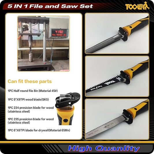 5 Multi founction Saw & File Set, Precision Razor, Drywall, 9 Inch Heavy Duty Extra Long Blade Saws Wood File, for Wood, Drywall, Craft, Home Repair, Portable Toolbox