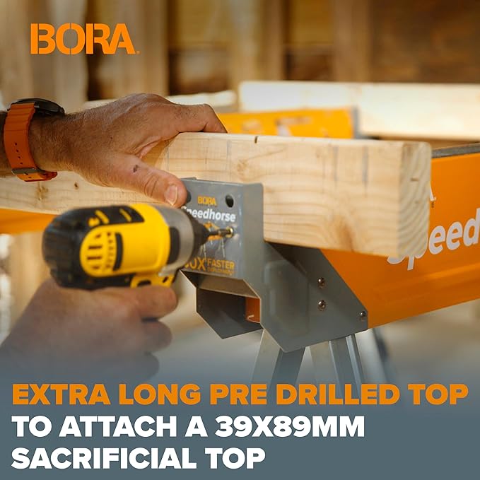 Bora Portamate Speedhorse XT Sawhorse Pair- Two pack, 30-36 inch height adjustable Legs, Metal Top for 2x4, Heavy Duty Pro Bench Saw Horse for Contractors, Carpenters - PM-4550T,Orange
