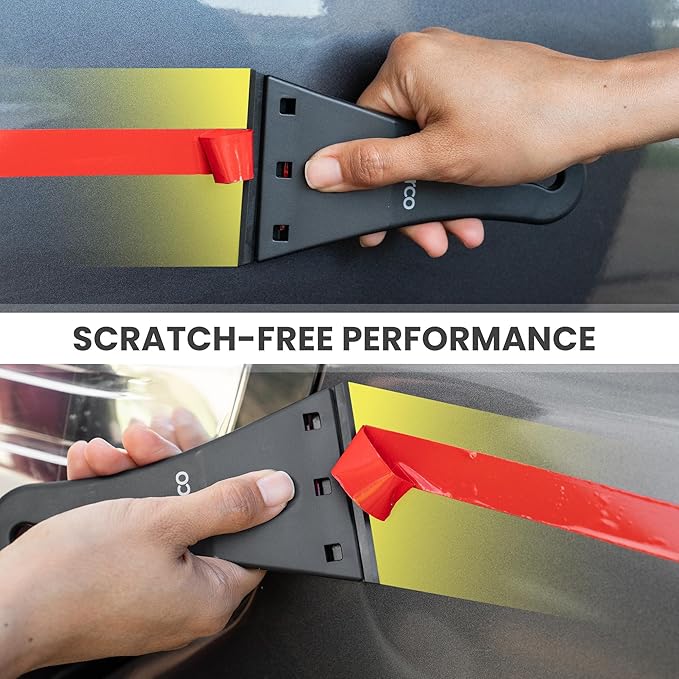 Perco 3-Inch Plastic Scraper with 3 Extra Blades for Quick and Effective Adhesive Removal - Safe on Most Surfaces with User-Friendly and Anti-Slip Handle