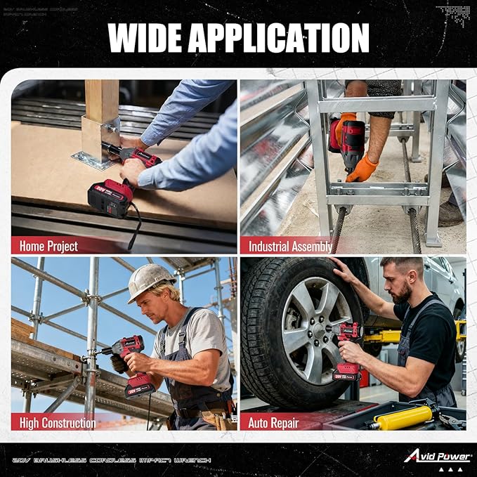 AVID POWER Impact Wrench, 1/2??Impact Gun Brushless Max Torque 332 Ft-lbs (450 N.m), 20V Cordless Impact Wrenches with 2.0 Ah Battery, 2 Variable Speeds, 4PCS Impact Sockets, Charger, Tool Bag