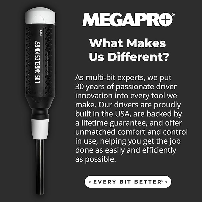 MEGAPRO짰 NHL짰 Team Edition Multi-bit Screwdriver | Officially Licensed NHL짰 Gear | Durable, Ergonomic, Pro-Grade Screwdriver (Los Angeles Kings짰)