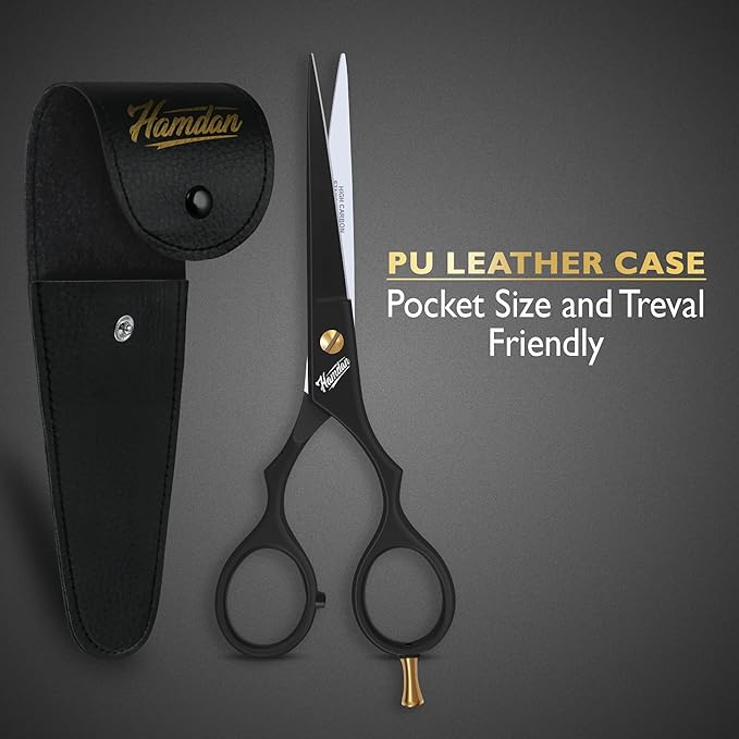 Hamdan 6.5??Matte Black Hair Scissors, Barber Shears for Men, Women & Kids ??Ultra-Sharp Professional Hair Cutting Scissors with Pouch, Precision Haircut for Salon & Home - Tijeras De Peluqueria