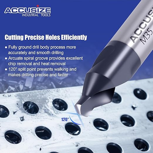Accusize Industrial Tools (#1-#5), SAE 3/64"-3/16", 6 Pc ANSI M35 (H.S.S. +5% Cobalt) TiAlN Coated Center Drill Bit Set, Inch Sizes, 3500-6001