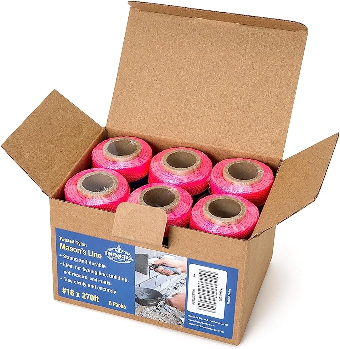 HONGDA #18 Nylon Twine, 270FT, Fl.Pink, Superior Strength, Trot Line, Net Making, Workshop, Crafts, Gardening