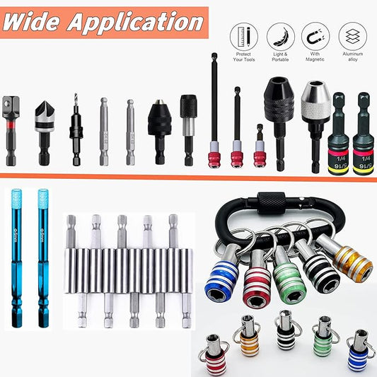 Bit Holder 1/4 inch Hex Shank Screwdriver Bits Holder Extension Bar Keychain Screw Adapter Drill Change Hand-held Screwdrivers Drill Bits Holder Portable (5PCS)